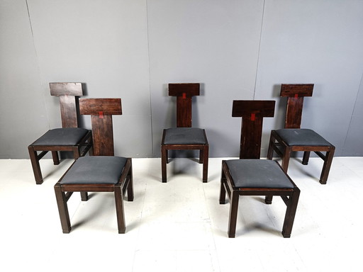 Ensemble de 5 chaises de salle à manger constructivistes par Roche Bobois, 1970S