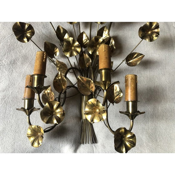 Image 1 of Paire d'appliques "Flower" en métal doré à 4 lumières, 1960