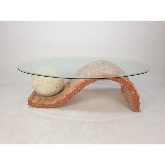Image 1 of Table basse vintage en pierre fossile par Magnussen Ponte, 1980