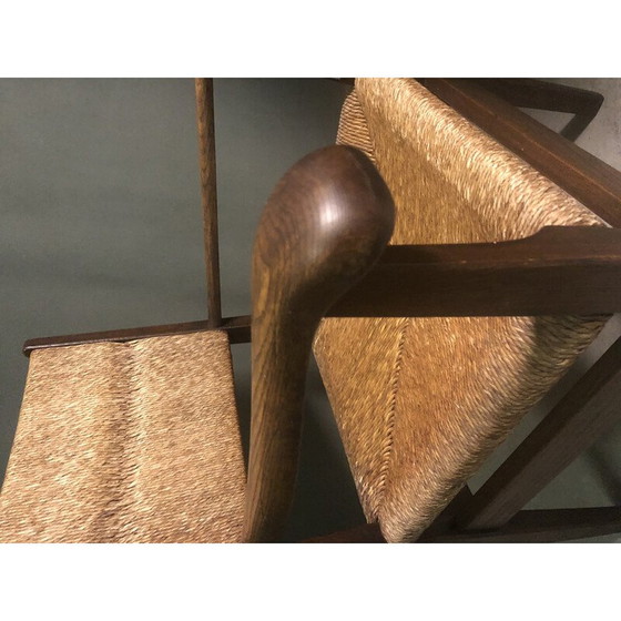 Image 1 of Fauteuil vintage en chêne et jonc, Pays-Bas 1930