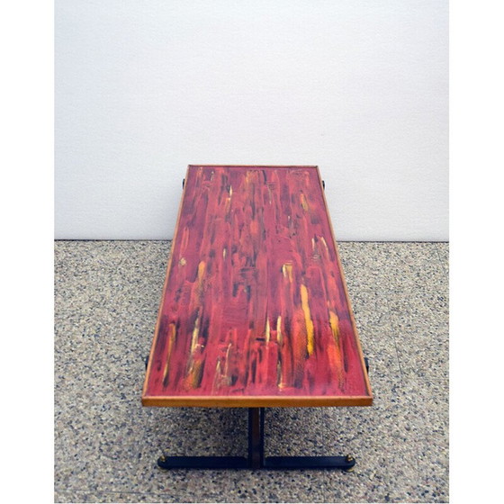 Image 1 of Table basse vintage en bois et cuivre émaillé, Italie 1950