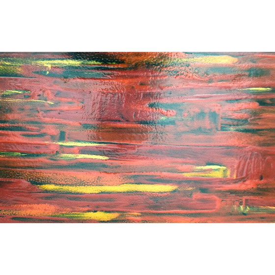 Image 1 of Table basse vintage en bois et cuivre émaillé, Italie 1950