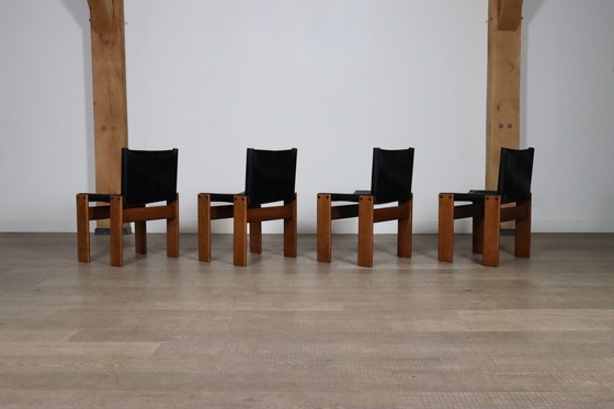 Image 1 of Ensemble de 4 chaises de salle à manger Monk par Afra et Tobia Scarpa pour Molteni Italie 1974