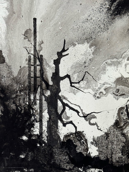 Paysage surréaliste (composition à l'encre) 1978 - Eugène Eechaut (1928-2019)