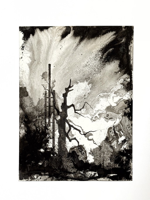 Paysage surréaliste (composition à l'encre) 1978 - Eugène Eechaut (1928-2019)