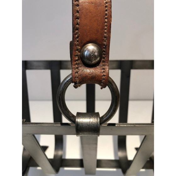 Image 1 of Porte-revues vintage en acier et cuir, 1950