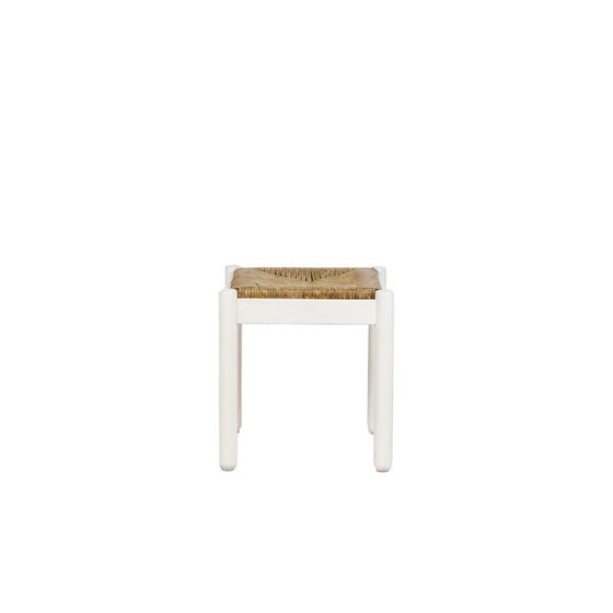 Image 1 of Paire de tabourets vintage en bois laqué et paille, 1970