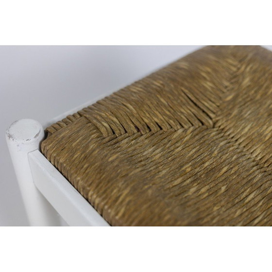 Image 1 of Paire de tabourets vintage en bois laqué et paille, 1970