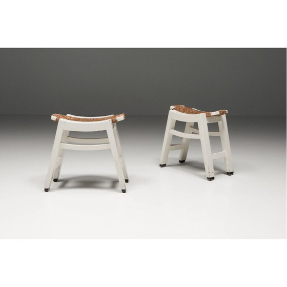 Image 1 of Ensemble de 4 tabourets en jonc vintage de W. Kuyper, années 1950