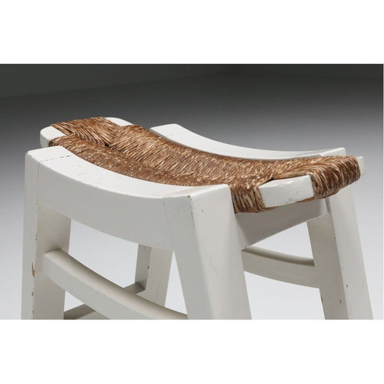 Image 1 of Ensemble de 4 tabourets en jonc vintage de W. Kuyper, années 1950