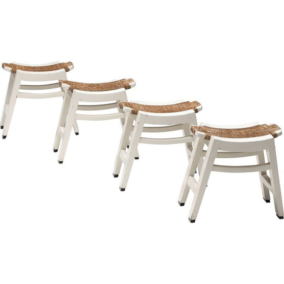 Image 1 of Ensemble de 4 tabourets en jonc vintage de W. Kuyper, années 1950