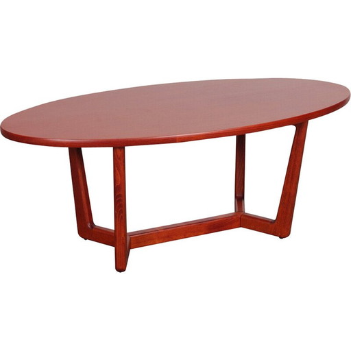 Table basse Venesa vintage de forme ovale par Karel Vyčítal et Miloš Sedláček pour Dřevotvar, Tchécoslovaquie 1970.