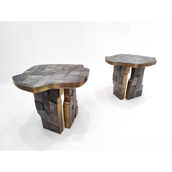 Image 1 of Table d'appoint italienne vintage contemporaine en laiton et céramique