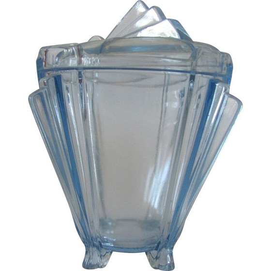 Image 1 of Boîte à biscuits vintage en verre pressé, Tchécoslovaquie 1950