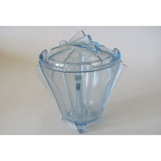 Image 1 of Boîte à biscuits vintage en verre pressé, Tchécoslovaquie 1950