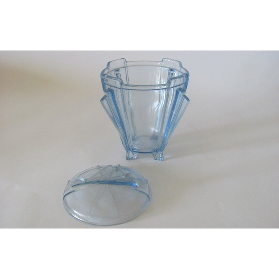 Image 1 of Boîte à biscuits vintage en verre pressé, Tchécoslovaquie 1950