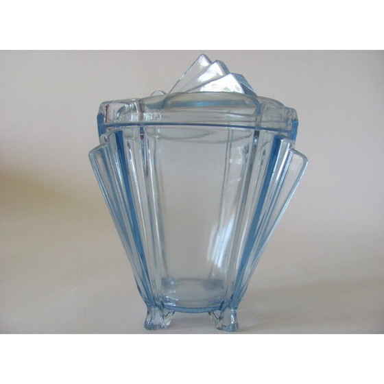 Image 1 of Boîte à biscuits vintage en verre pressé, Tchécoslovaquie 1950