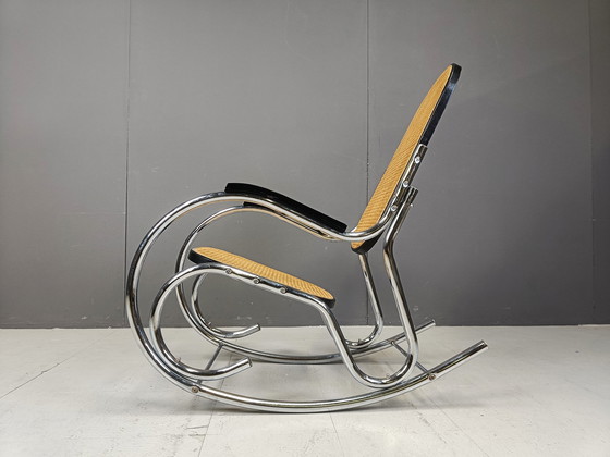 Image 1 of Chaise à bascule vintage en chrome et rotin, 1960S