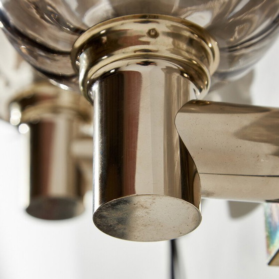 Image 1 of Paire d'appliques vintage en verre fumé et métal, 1970