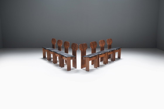 Image 1 of Superbe ensemble (8) de chaises africaines par Afra et Tobia Scarpa pour Maxalto Italie