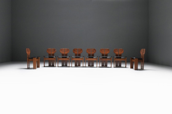 Image 1 of Superbe ensemble (8) de chaises africaines par Afra et Tobia Scarpa pour Maxalto Italie