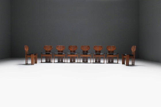 Image 1 of Superbe ensemble (8) de chaises africaines par Afra et Tobia Scarpa pour Maxalto Italie