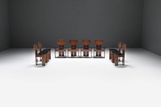 Image 1 of Superbe ensemble (8) de chaises africaines par Afra et Tobia Scarpa pour Maxalto Italie