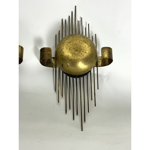 Ensemble de 3 lampes murales vintage en métal doré, Italie 1950