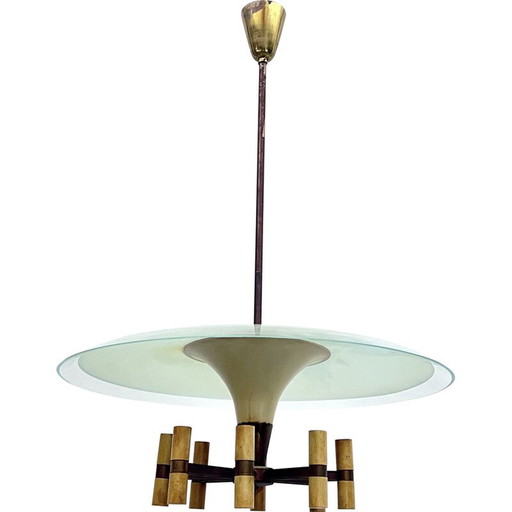 Lustre disque vintage en laiton et laque, Italie 1950
