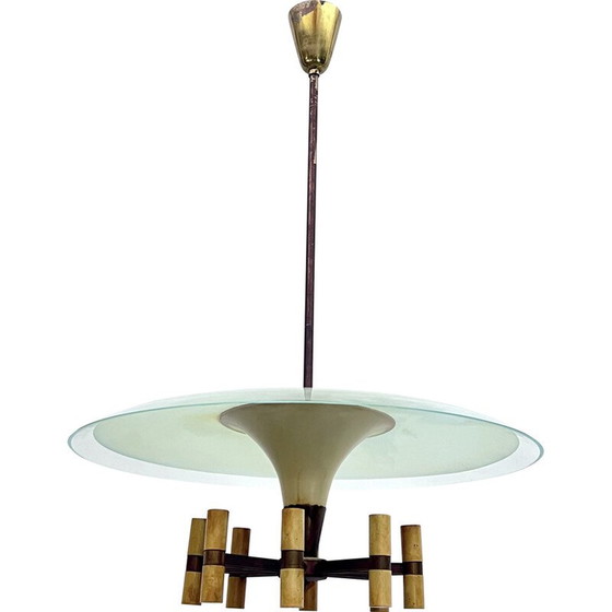 Image 1 of Lustre disque vintage en laiton et laque, Italie 1950