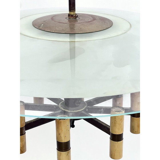 Image 1 of Lustre disque vintage en laiton et laque, Italie 1950