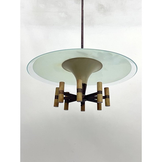 Image 1 of Lustre disque vintage en laiton et laque, Italie 1950