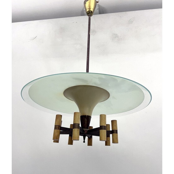 Image 1 of Lustre disque vintage en laiton et laque, Italie 1950