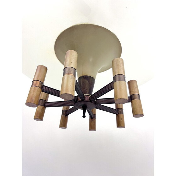 Image 1 of Lustre disque vintage en laiton et laque, Italie 1950