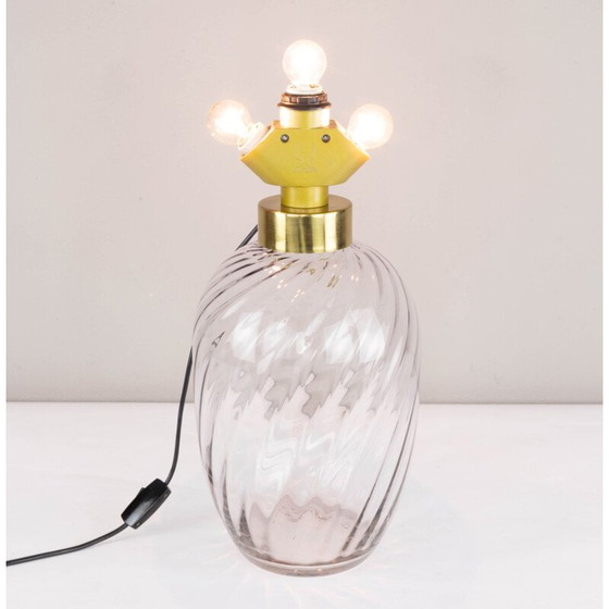 Image 1 of Lampe de table vintage en laiton et verre soufflé pour Lumica, Espagne 1970
