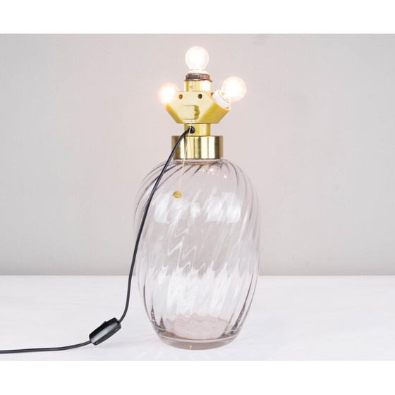 Image 1 of Lampe de table vintage en laiton et verre soufflé pour Lumica, Espagne 1970