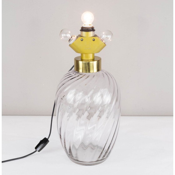 Image 1 of Lampe de table vintage en laiton et verre soufflé pour Lumica, Espagne 1970