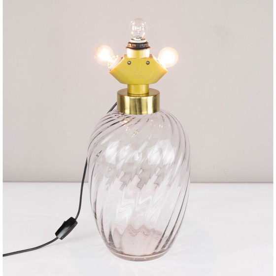 Image 1 of Lampe de table vintage en laiton et verre soufflé pour Lumica, Espagne 1970