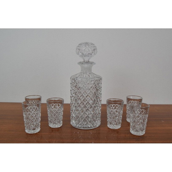 Image 1 of Ensemble de 6 verres et carafes en cristal vintage, Tchécoslovaquie 1950