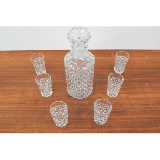 Image 1 of Ensemble de 6 verres et carafes en cristal vintage, Tchécoslovaquie 1950