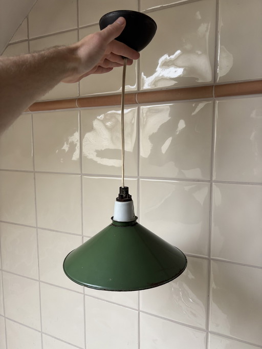 1X Lampe pendante industrielle - Émail vert