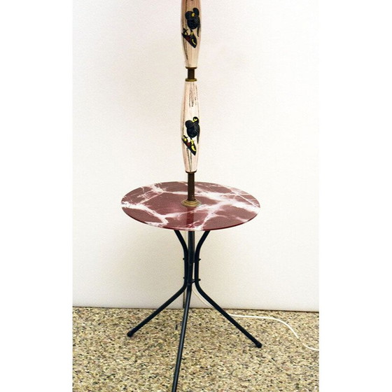 Image 1 of Lampadaire vintage en céramique avec table et abat-jour original, 1950