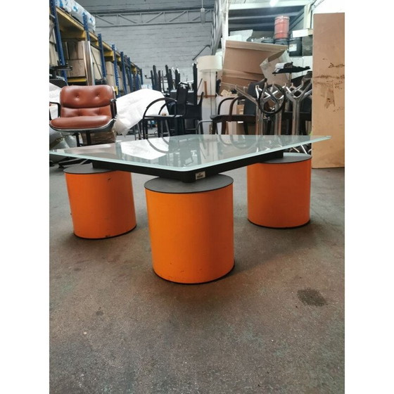 Image 1 of Table basse vintage "Serenissimo" plateau en verre opalescent par David Law et Massimo Vignelli, Italie 1980