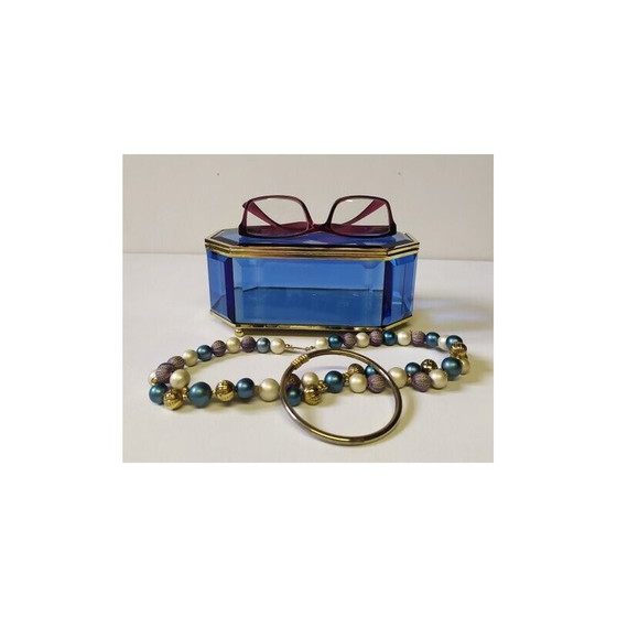 Image 1 of Boîte vintage en verre bleu, 1950