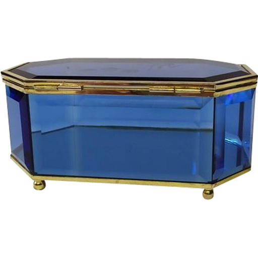 Boîte vintage en verre bleu, 1950