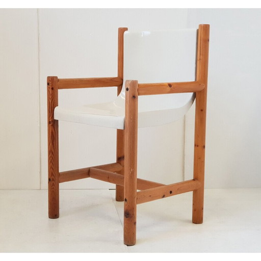 Chaise vintage en bois et tissu, Italie 1980