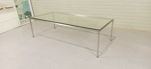Table basse vintage postmoderne en chrome et verre