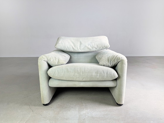 Image 1 of Original Cassina Maralunga Fauteuil Vico Magistretti Tissu Turquoise