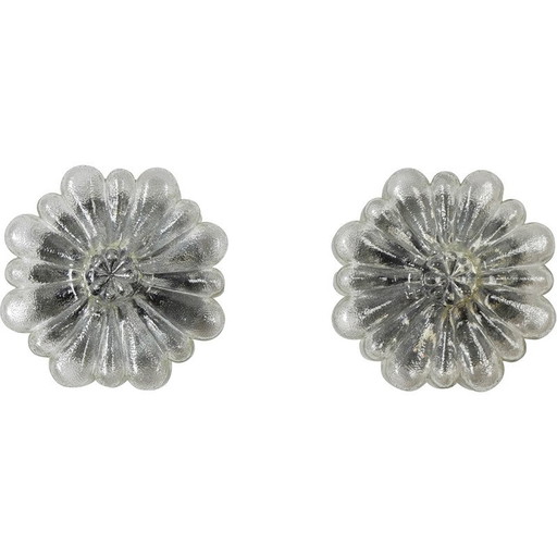 Paire d'appliques vintage en verre transparent en forme de fleurs, Allemagne 1950