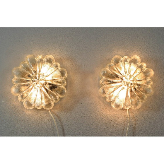 Image 1 of Paire d'appliques vintage en verre transparent en forme de fleurs, Allemagne 1950